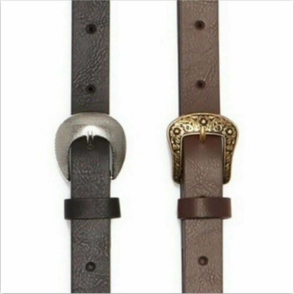 Linea Pelle Set 2 Western Belts Black and Brown Size Large